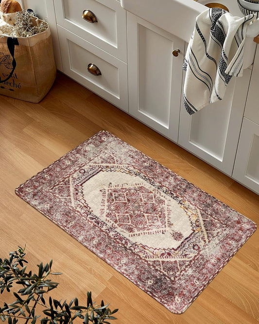 Small Kitchen Rug 2’X3’ Oriental Medallion Distressed Collection Vintage Area Rug Washable Non-Slip Soft Accent Floor Mat for Bedroom Hallway Entryway Doorway