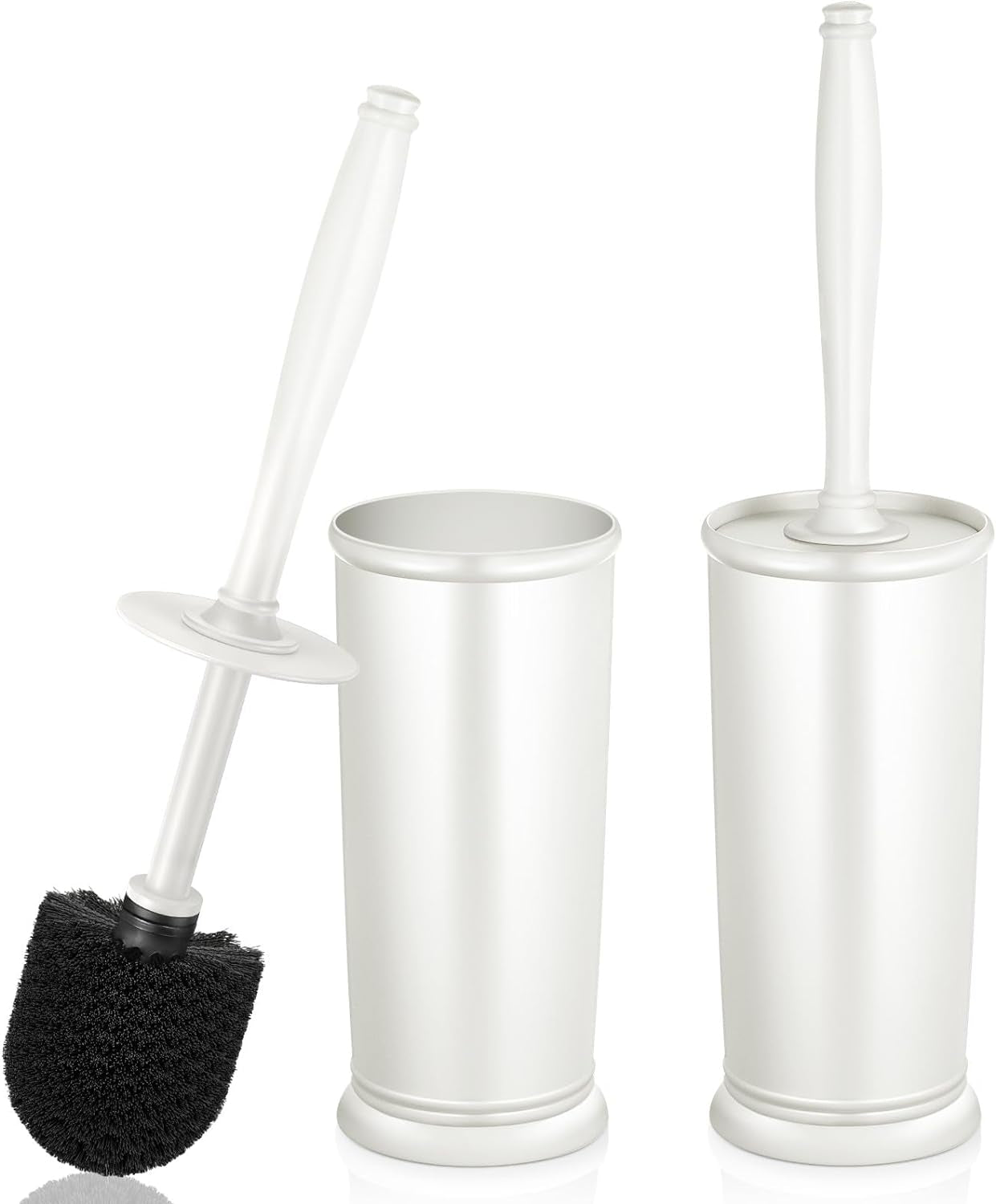 Toilet Bowl Brush Holder Set: 2 Pack Modern Deep Cleaning Bathroom Toilet Scrubber with Caddy for Rv - Rim Decorative Accessories Cleaner Brushes for Toilet (C-White) 1