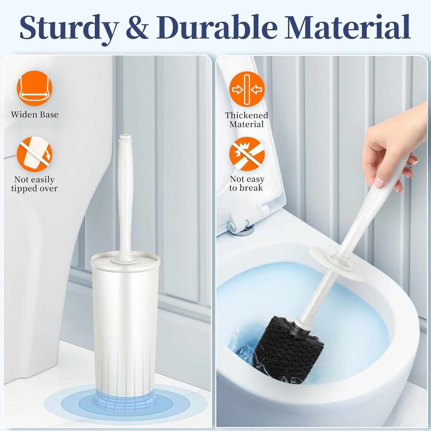 Toilet Bowl Brush Holder Set: 2 Pack Modern Deep Cleaning Bathroom Toilet Scrubber with Caddy for Rv - Rim Decorative Accessories Cleaner Brushes for Toilet (C-White) 1