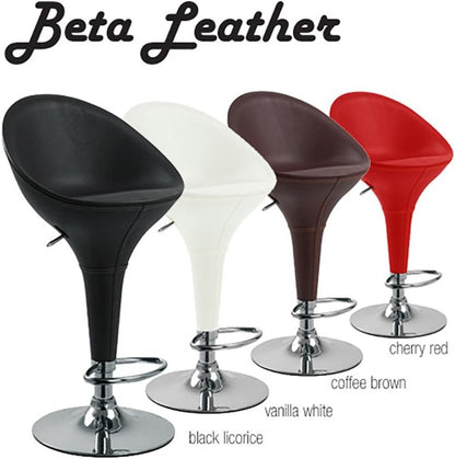 Beta Faux Leather Barstool, Vanilla White, Adjustable Height, Chrome Steel Base with Rubber Ring, 18" Wide X 16" Deep X 22.5" to 31" High