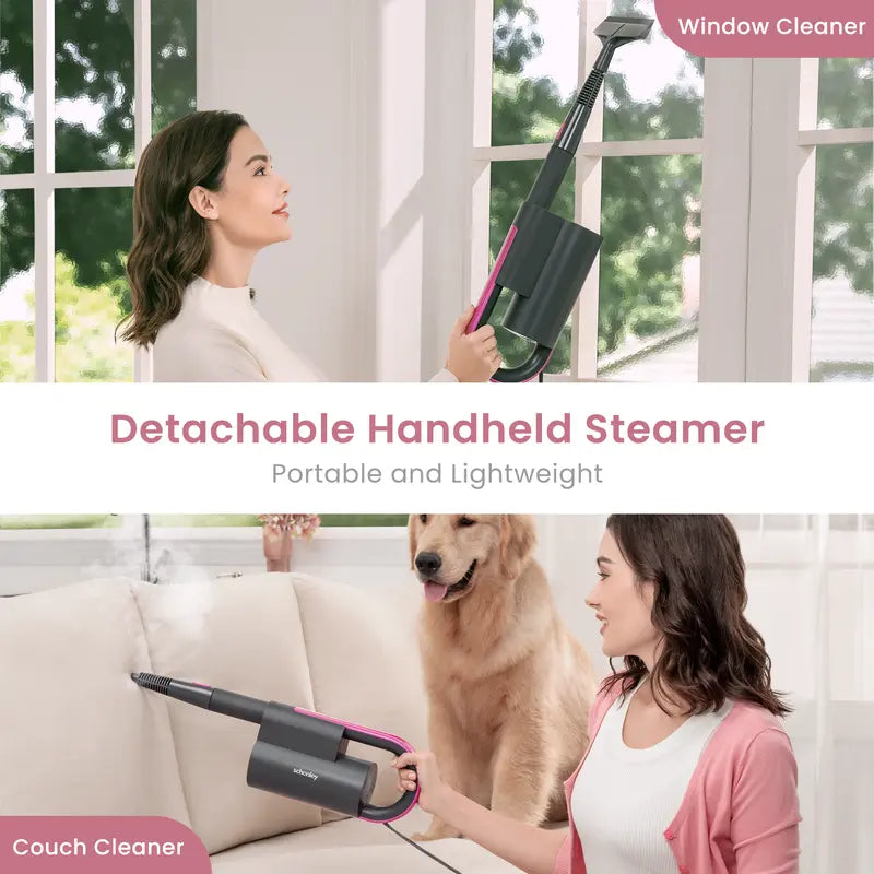 Schenley 7-In-1 Steam Mop with Detachable Handheld Steamer for Walls, Grouts, Hard Floors, Tiles, Great for Greasy & Sticky Messes with Multi-Purpose Accessories and Washable Microfiber Pads Cleaning Household Kitchen Lightweight