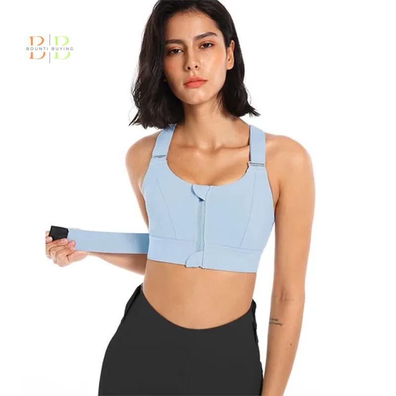 Women Sports Bras Tights Crop Top Yoga Vest Front Zipper plus Size Adjustable Strap Shockproof Gym Fitness Athletic Brassiere