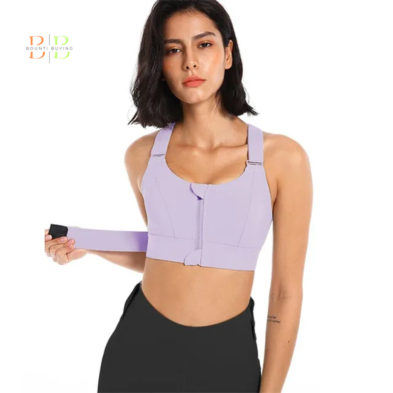 Women Sports Bras Tights Crop Top Yoga Vest Front Zipper plus Size Adjustable Strap Shockproof Gym Fitness Athletic Brassiere